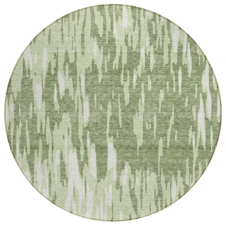 8' Green And Ivory Round Abstract Washable Indoor Outdoor Area Rug