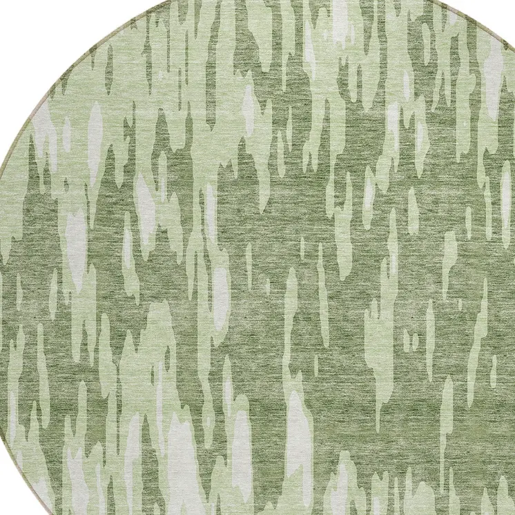 8' Green And Ivory Round Abstract Washable Indoor Outdoor Area Rug