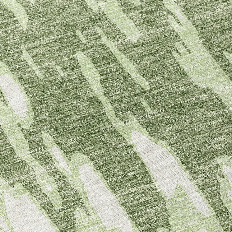 8' Green And Ivory Round Abstract Washable Indoor Outdoor Area Rug