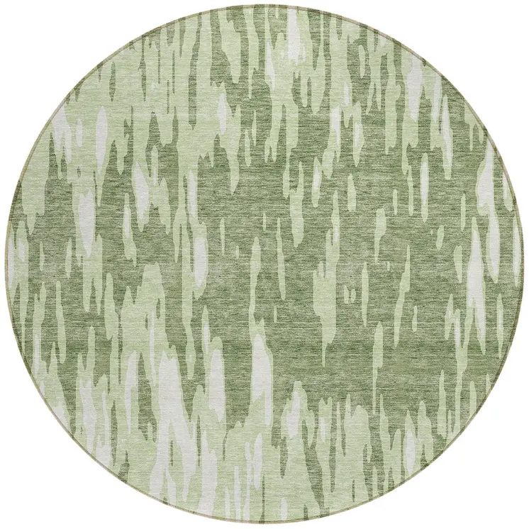 8' Green And Ivory Round Abstract Washable Indoor Outdoor Area Rug