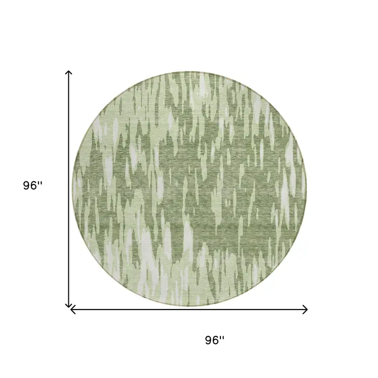 8' Green And Ivory Round Abstract Washable Indoor Outdoor Area Rug