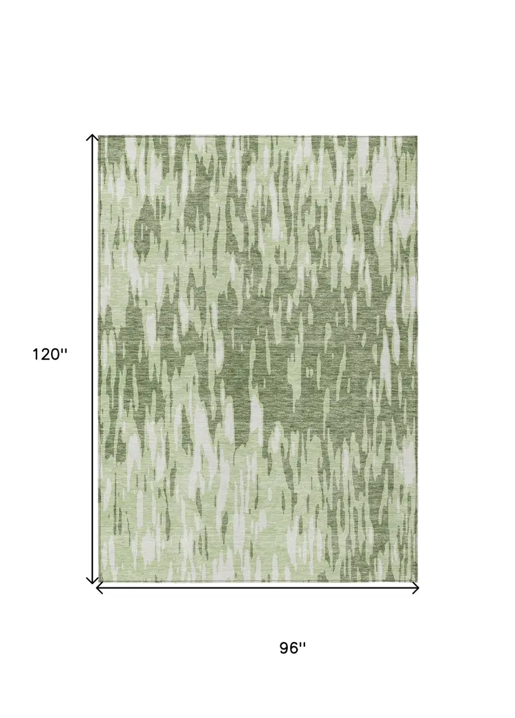 8' X 10' Green And Ivory Abstract Washable Indoor Outdoor Area Rug