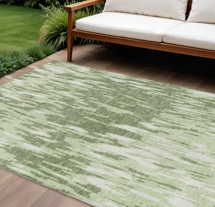8' X 10' Green And Ivory Abstract Washable Indoor Outdoor Area Rug