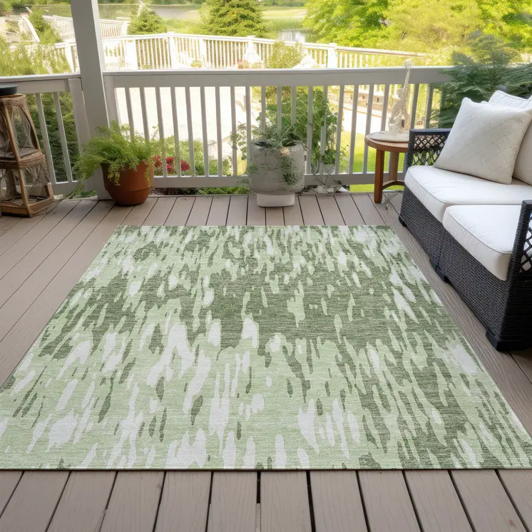8' X 10' Green And Ivory Abstract Washable Indoor Outdoor Area Rug