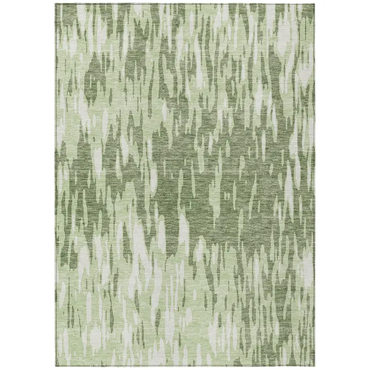 8' X 10' Green And Ivory Abstract Washable Indoor Outdoor Area Rug