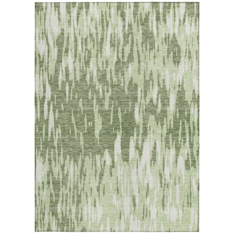 8' X 10' Green And Ivory Abstract Washable Indoor Outdoor Area Rug