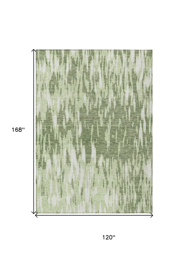 10' X 14' Green And Ivory Abstract Washable Indoor Outdoor Area Rug