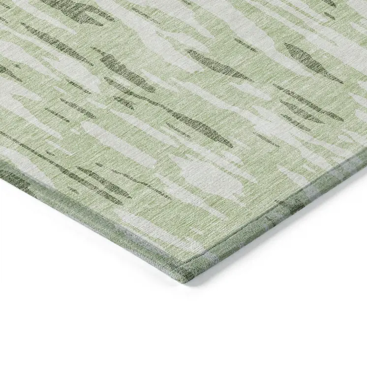 10' X 14' Green And Ivory Abstract Washable Indoor Outdoor Area Rug