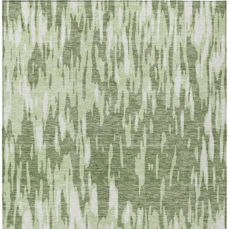 10' X 14' Green And Ivory Abstract Washable Indoor Outdoor Area Rug