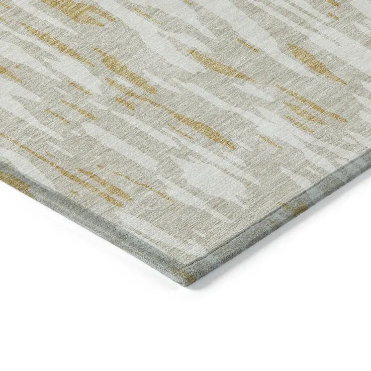 3' X 5' Gold And Ivory Abstract Washable Indoor Outdoor Area Rug