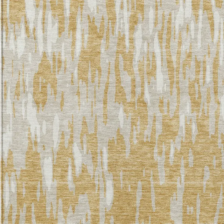 3' X 5' Gold And Ivory Abstract Washable Indoor Outdoor Area Rug
