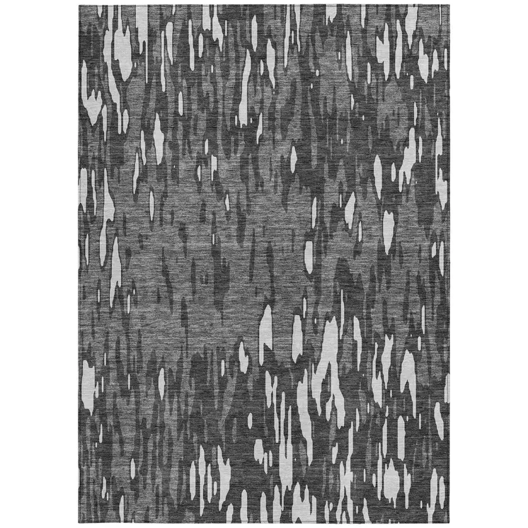 5' X 8' Gray And Ivory Abstract Washable Indoor Outdoor Area Rug