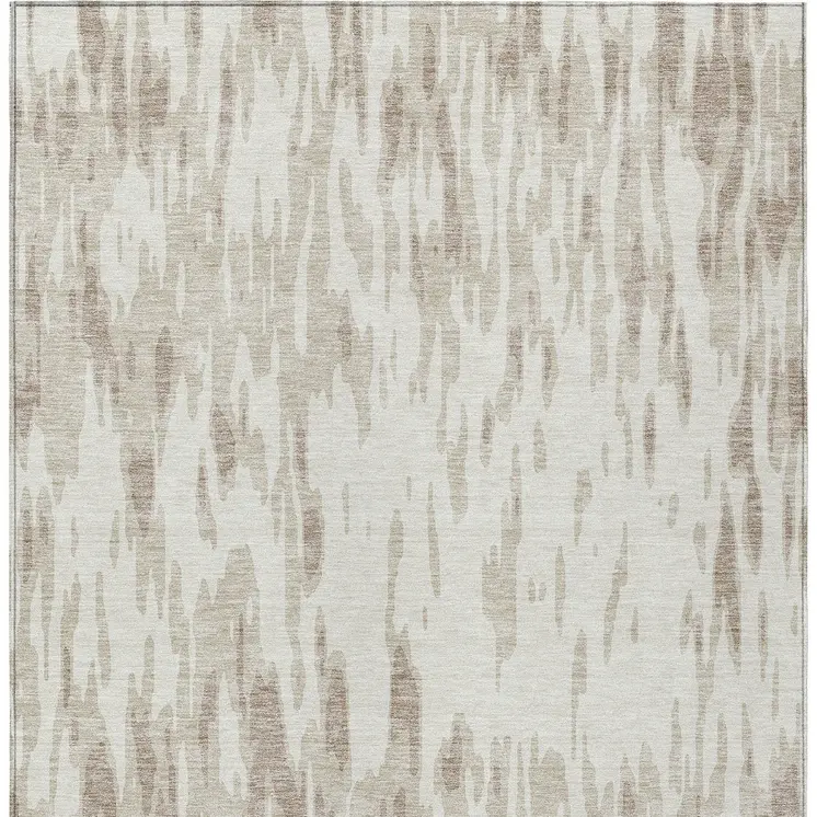 3' X 5' Ivory And Off White Abstract Washable Indoor Outdoor Area Rug