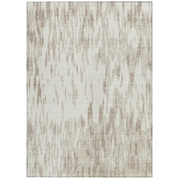 5' X 8' Ivory And Off White Abstract Washable Indoor Outdoor Area Rug