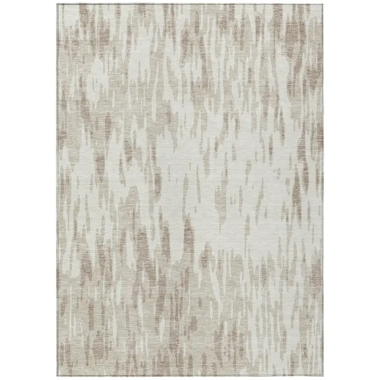 5' X 8' Ivory And Off White Abstract Washable Indoor Outdoor Area Rug