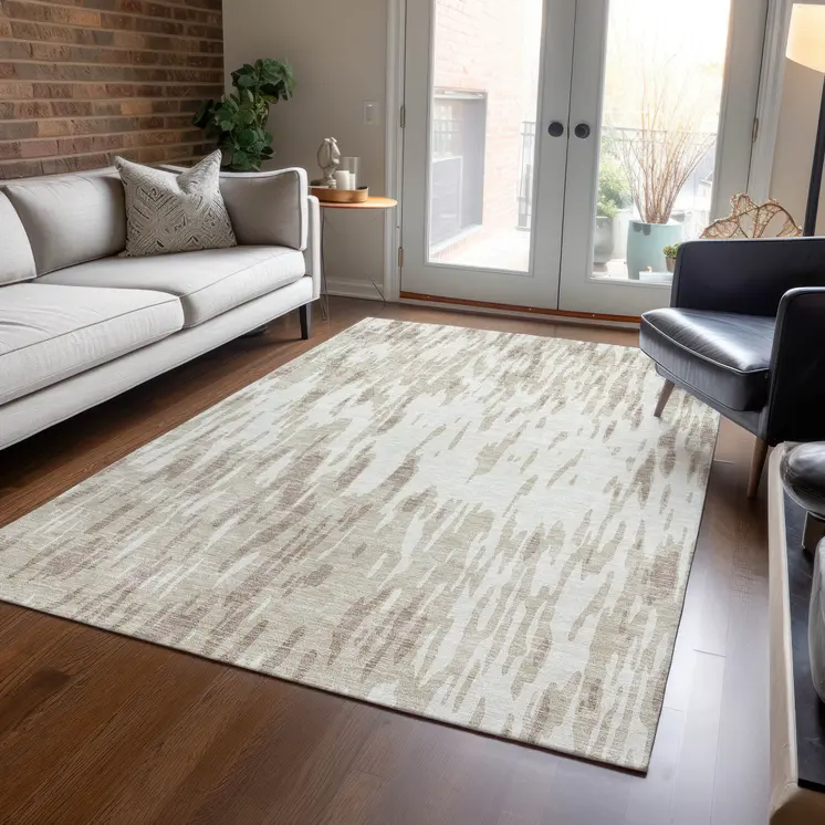 5' X 8' Ivory And Off White Abstract Washable Indoor Outdoor Area Rug