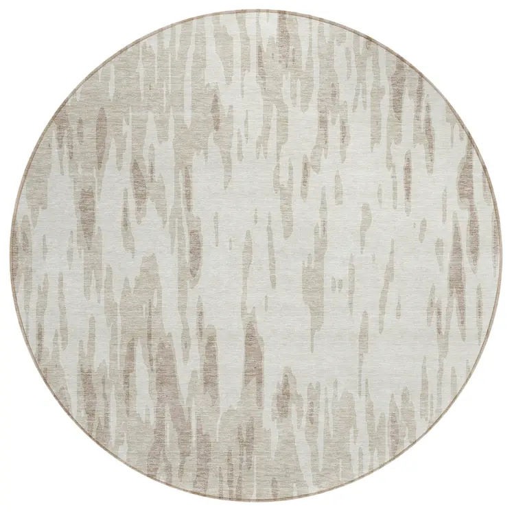 8' Ivory And Off White Round Abstract Washable Indoor Outdoor Area Rug