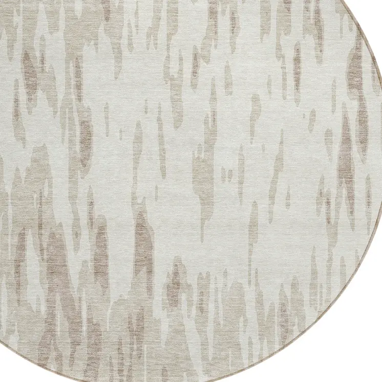 8' Ivory And Off White Round Abstract Washable Indoor Outdoor Area Rug