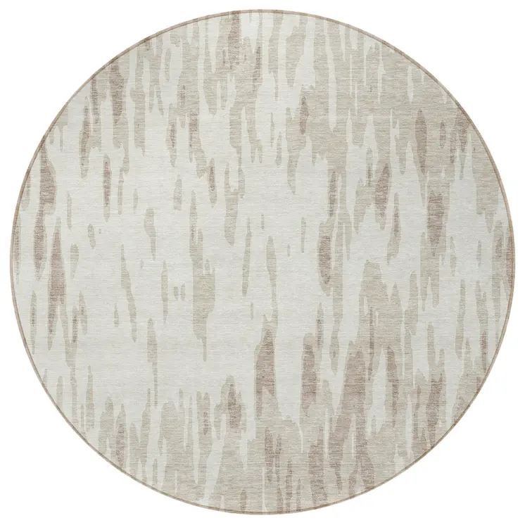 8' Ivory And Off White Round Abstract Washable Indoor Outdoor Area Rug