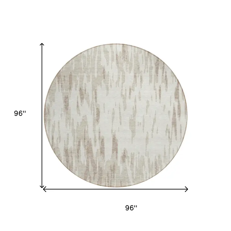 8' Ivory And Off White Round Abstract Washable Indoor Outdoor Area Rug
