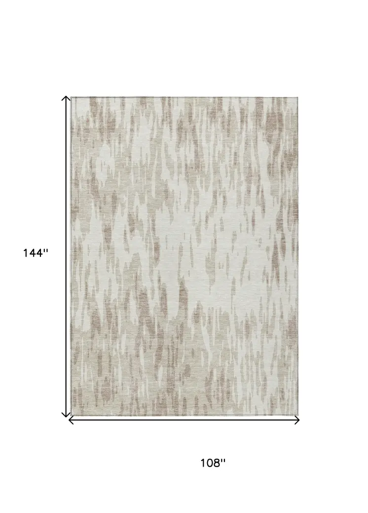 9' X 12' Ivory And Off White Abstract Washable Indoor Outdoor Area Rug