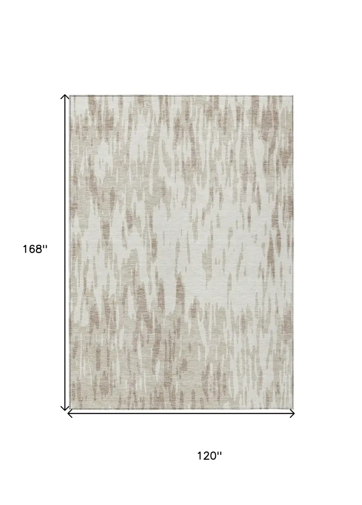 10' X 14' Ivory And Off White Abstract Washable Indoor Outdoor Area Rug