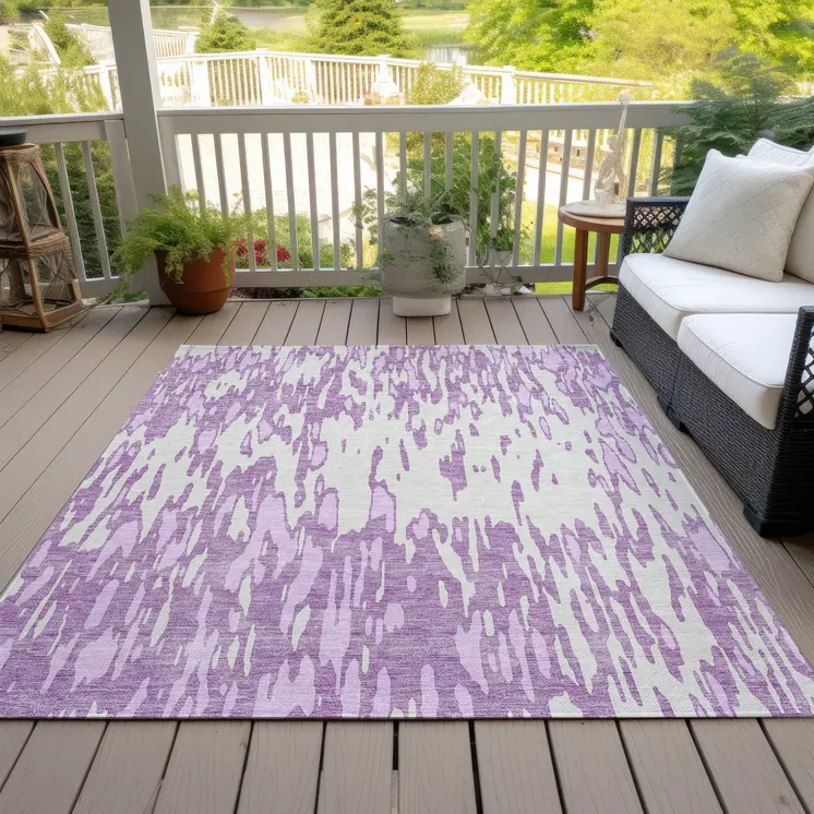 3' X 5' Lavender And Ivory Abstract Washable Indoor Outdoor Area Rug