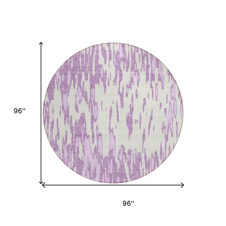 8' Lavender And Ivory Round Abstract Washable Indoor Outdoor Area Rug