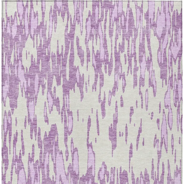 10' X 14' Lavender And Ivory Abstract Washable Indoor Outdoor Area Rug