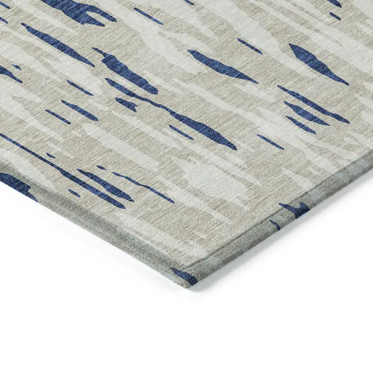 3' X 5' Navy Blue And Ivory Abstract Washable Indoor Outdoor Area Rug