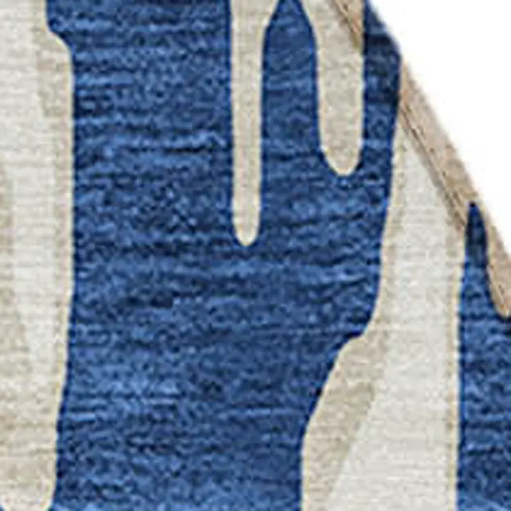8' Navy Blue And Ivory Round Abstract Washable Indoor Outdoor Area Rug