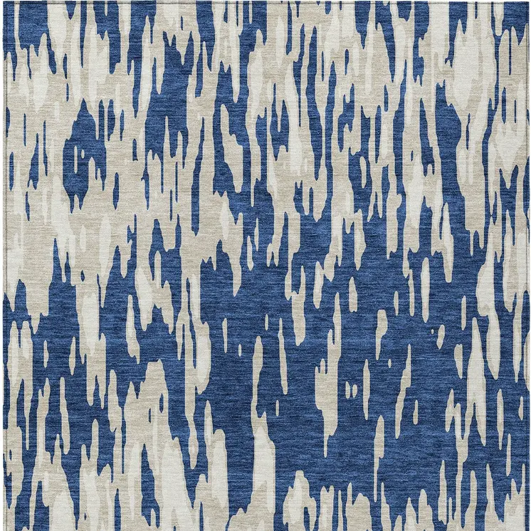 9' X 12' Navy Blue And Ivory Abstract Washable Indoor Outdoor Area Rug