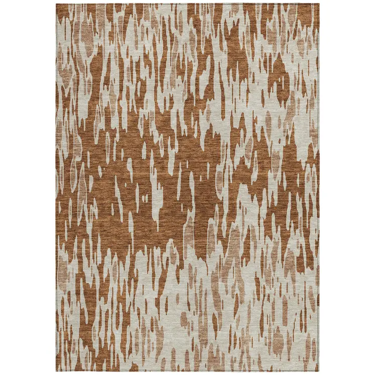 3' X 5' Orange And Ivory Abstract Washable Indoor Outdoor Area Rug