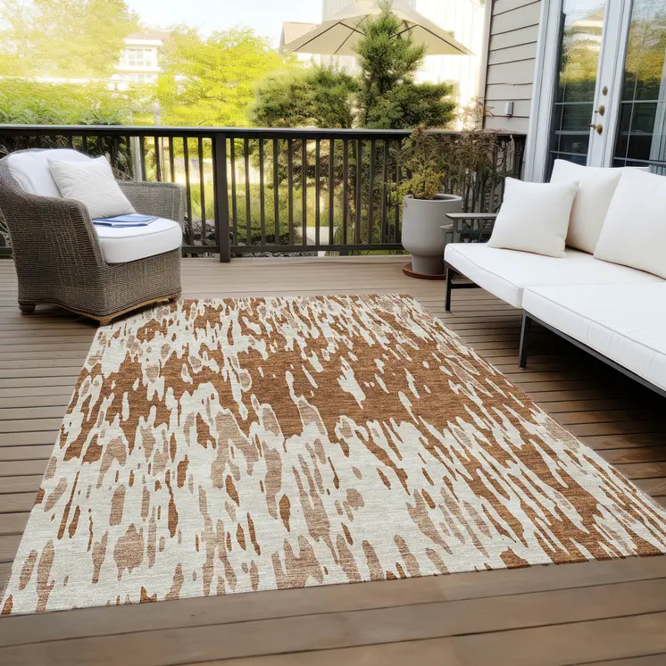 3' X 5' Orange And Ivory Abstract Washable Indoor Outdoor Area Rug