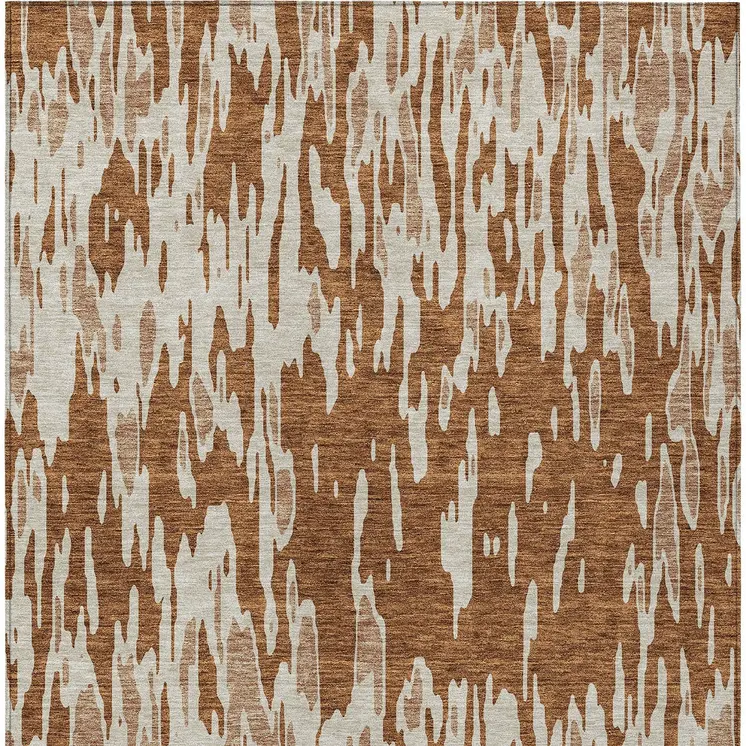 5' X 8' Orange And Ivory Abstract Washable Indoor Outdoor Area Rug
