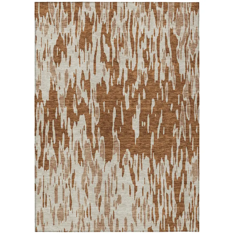 5' X 8' Orange And Ivory Abstract Washable Indoor Outdoor Area Rug
