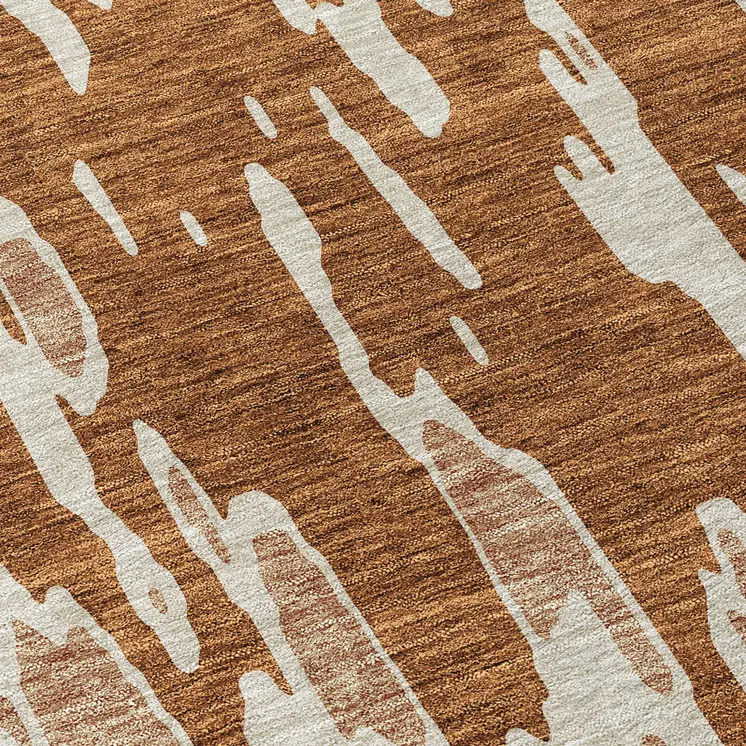 8' Orange And Ivory Round Abstract Washable Indoor Outdoor Area Rug