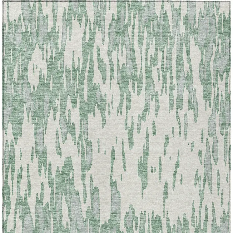 3' X 5' Sage And Ivory Abstract Washable Indoor Outdoor Area Rug