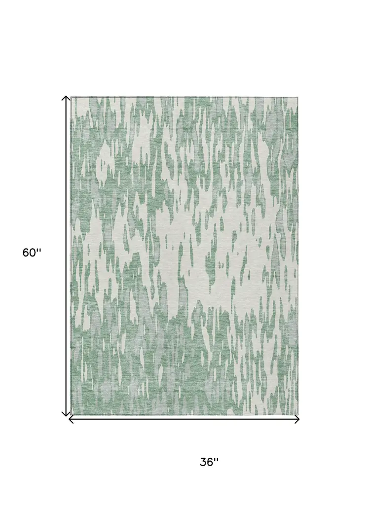 3' X 5' Sage And Ivory Abstract Washable Indoor Outdoor Area Rug