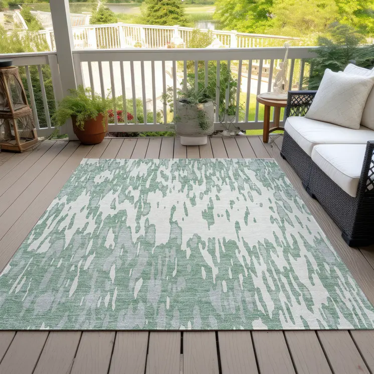 3' X 5' Sage And Ivory Abstract Washable Indoor Outdoor Area Rug