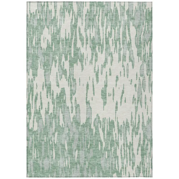 3' X 5' Sage And Ivory Abstract Washable Indoor Outdoor Area Rug