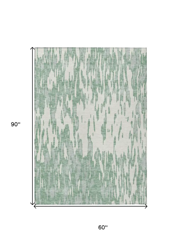 5' X 8' Sage And Ivory Abstract Washable Indoor Outdoor Area Rug