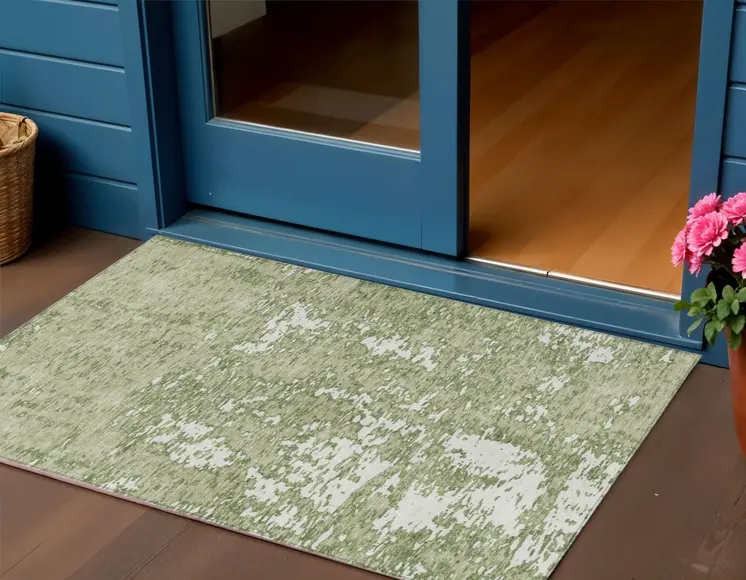 3' X 5' Sage And Ivory Abstract Washable Indoor Outdoor Area Rug