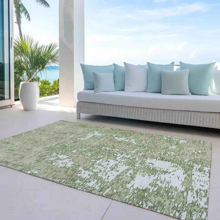 3' X 5' Sage And Ivory Abstract Washable Indoor Outdoor Area Rug