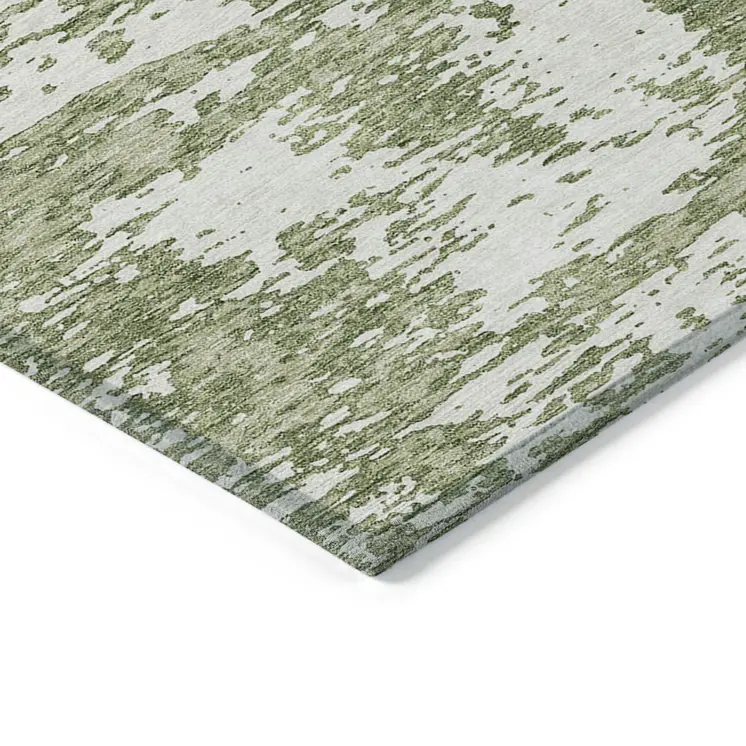 3' X 5' Sage And Ivory Abstract Washable Indoor Outdoor Area Rug