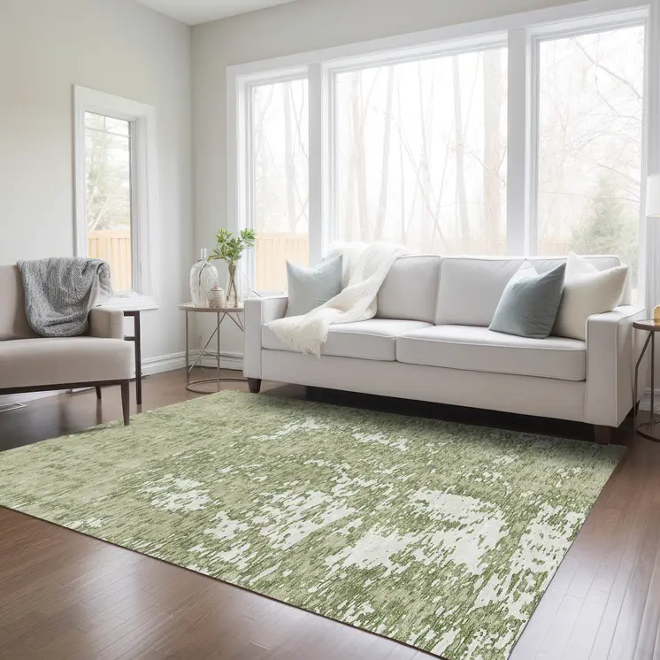 3' X 5' Sage And Ivory Abstract Washable Indoor Outdoor Area Rug