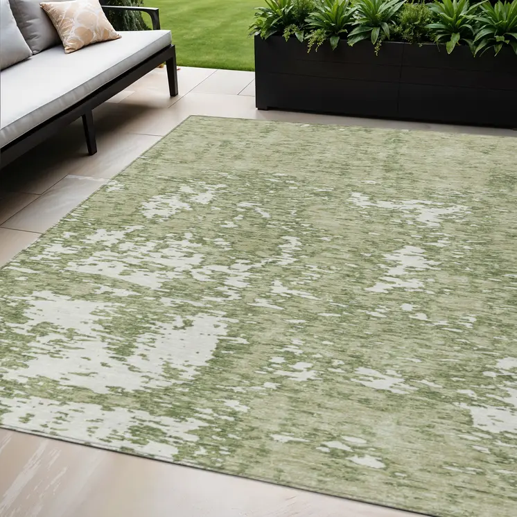 5' X 8' Sage And Ivory Abstract Washable Indoor Outdoor Area Rug