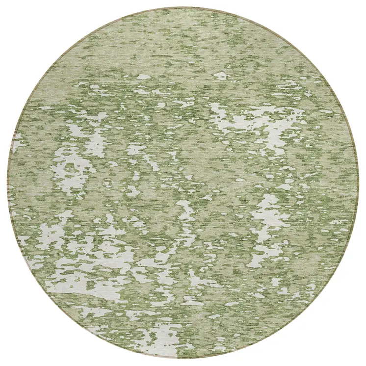 8' Sage And Ivory Round Abstract Washable Indoor Outdoor Area Rug