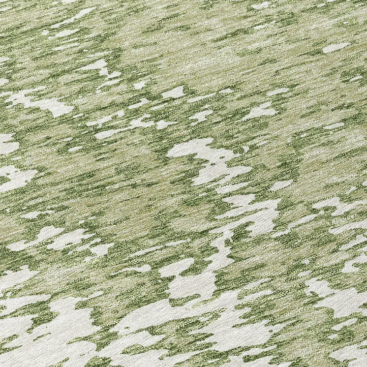 8' Sage And Ivory Round Abstract Washable Indoor Outdoor Area Rug
