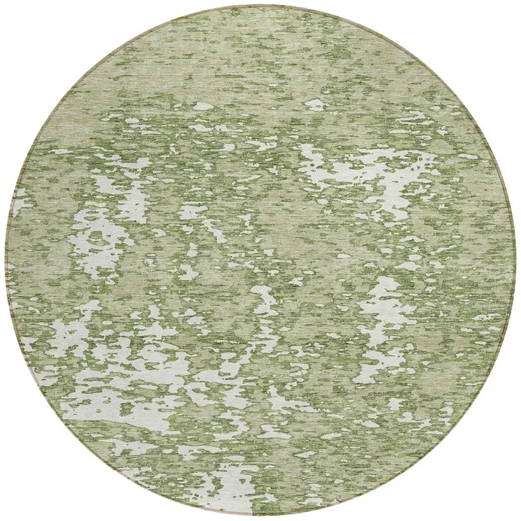 8' Sage And Ivory Round Abstract Washable Indoor Outdoor Area Rug